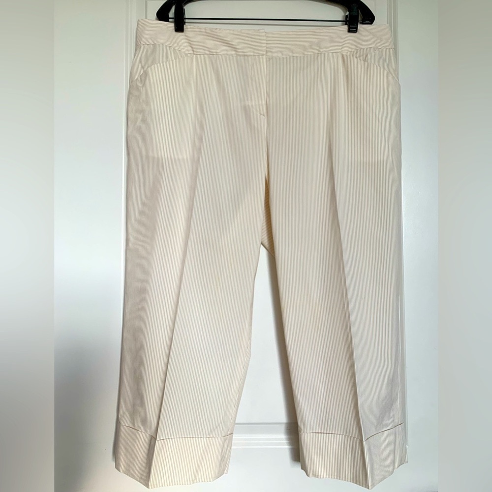 Zenobia Women’s Cream Striped Cotton Blend Pants Capris 
Size 16